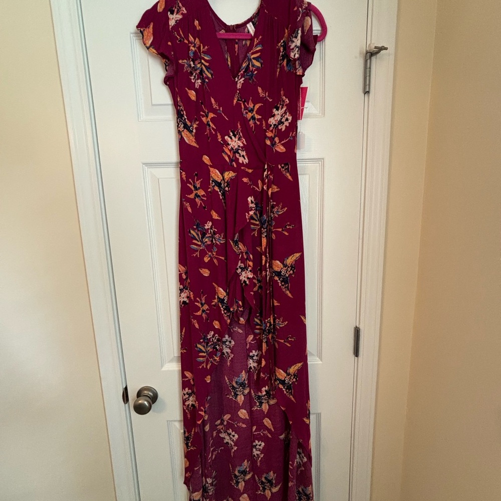 Xhilaration Burgundy Floral High Low Dress